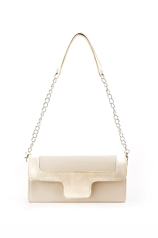 Dress clutch for wedding and parties in champagne white and gold leather - Top view